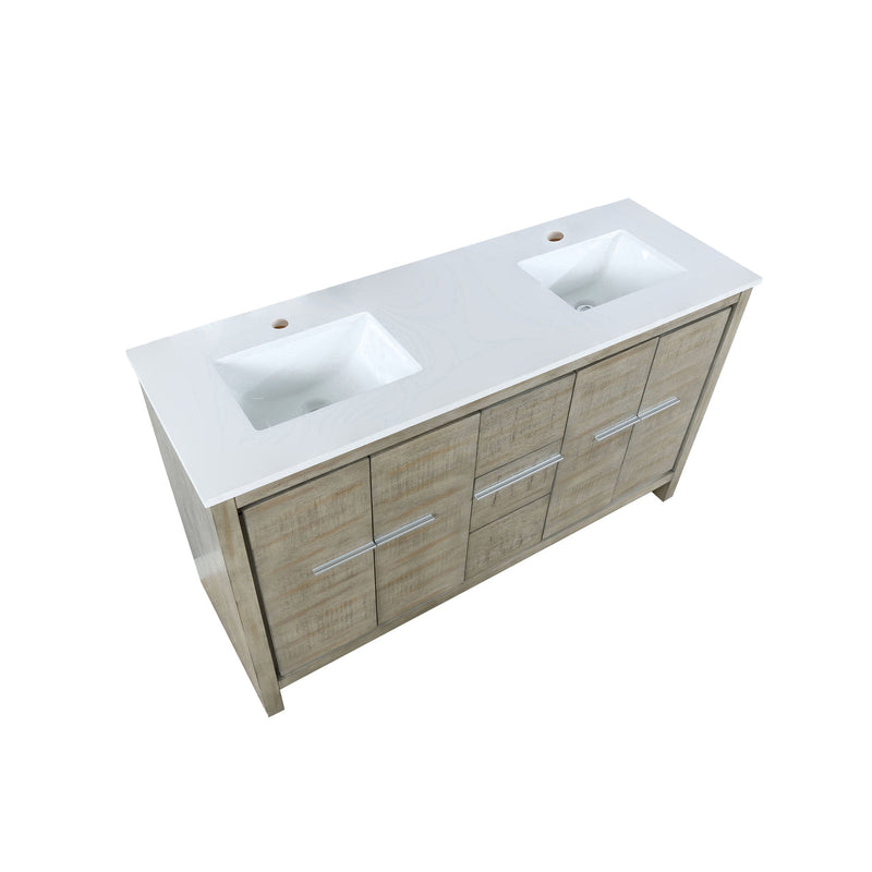 Lexora Lafarre 60" Rustic Acacia Double Bathroom Vanity, White Quartz Top, and White Square Sinks  LLF60DKSOD000
