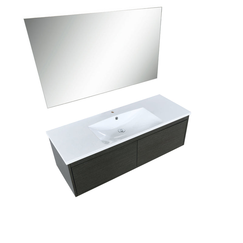 Lexora Sant 48" Iron Charcoal Bathroom Vanity, Acrylic Composite Top with Integrated Sink, and 43" Frameless Mirror LS48SRAISM43