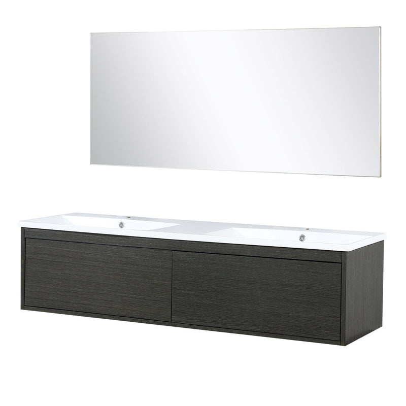 Lexora Sant 60" Iron Charcoal Double Bathroom Vanity, Acrylic Composite Top with Integrated Sinks, and 55" Frameless Mirror LS60DRAISM55