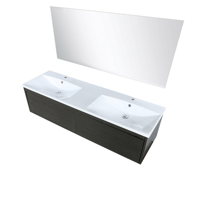 Lexora Sant 60" Iron Charcoal Double Bathroom Vanity, Acrylic Composite Top with Integrated Sinks, and 55" Frameless Mirror LS60DRAISM55