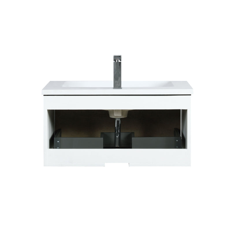 Lexora Scopi 30" Rustic Acacia Bathroom Vanity, Acrylic Composite Top with Integrated Sink, and Labaro Brushed Nickel Faucet Set LSC30SRAOS000FBN