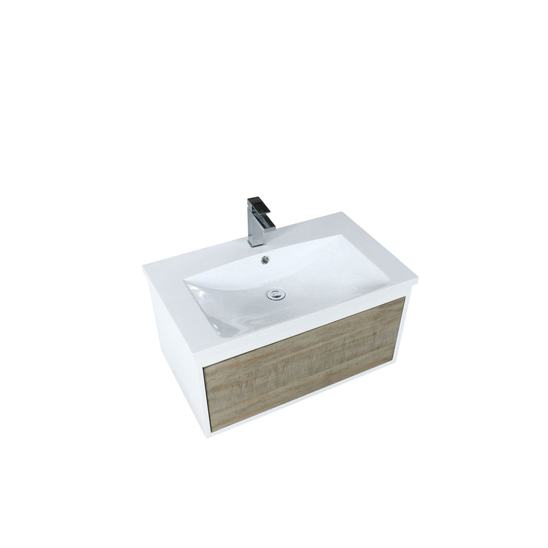 Lexora Scopi 30" Rustic Acacia Bathroom Vanity, Acrylic Composite Top with Integrated Sink, and Labaro Rose Gold Faucet Set LSC30SRAOS000FRG
