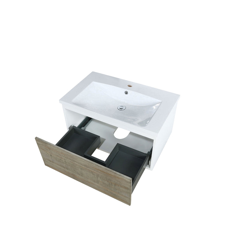Lexora Scopi 30" Rustic Acacia Bathroom Vanity and Acrylic Composite Top with Integrated Sink LSC30SRAOS000