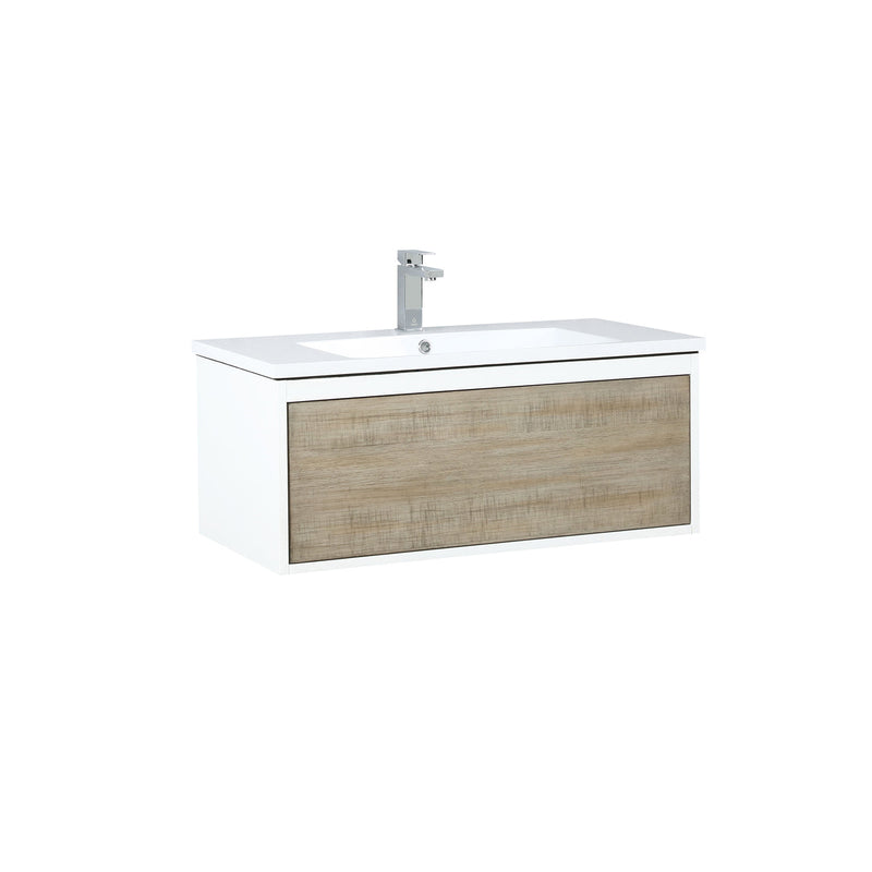 Lexora Scopi 36" Rustic Acacia Bathroom Vanity, Acrylic Composite Top with Integrated Sink, and Labaro Rose Gold Faucet Set LSC36SRAOS000FRG