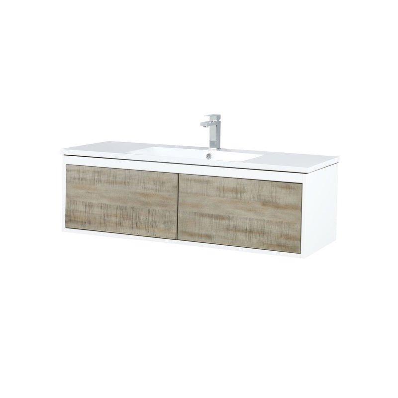 Lexora Scopi 48" Rustic Acacia Bathroom Vanity, Acrylic Composite Top with Integrated Sink, and Labaro Brushed Nickel Faucet Set LSC48SRAOS000FBN