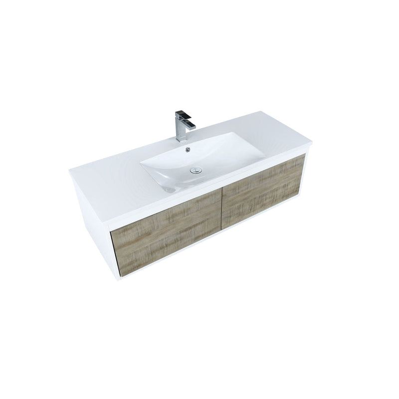 Lexora Scopi 48" Rustic Acacia Bathroom Vanity, Acrylic Composite Top with Integrated Sink, and Labaro Rose Gold Faucet Set LSC48SRAOS000FRG