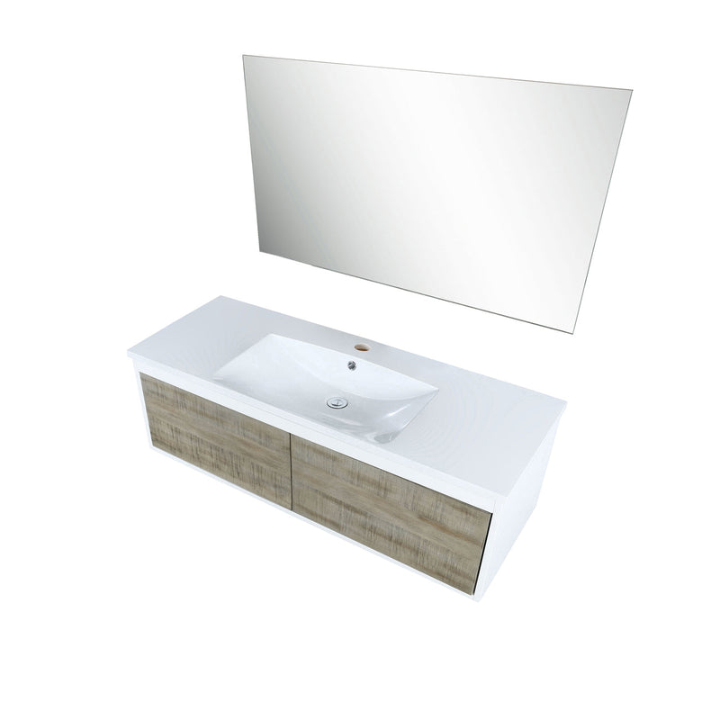 Lexora Scopi 48" Rustic Acacia Bathroom Vanity, Acrylic Composite Top with Integrated Sink, and 43" Frameless Mirror LSC48SRAOSM43