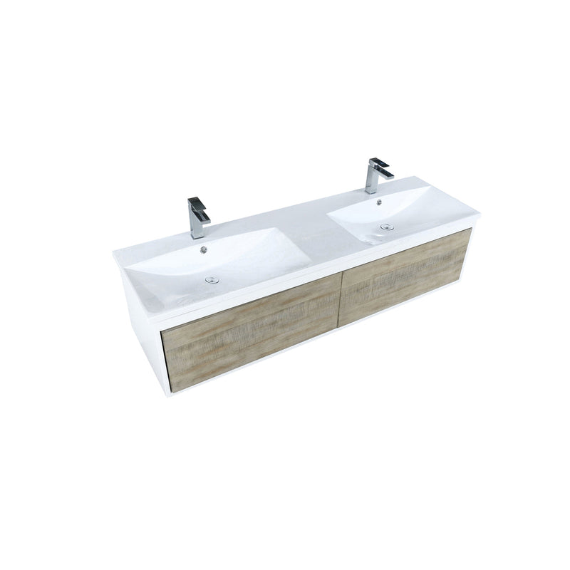 Lexora Scopi 60" Rustic Acacia Double Bathroom Vanity, Acrylic Composite Top with Integrated Sinks, and Labaro Rose Gold Faucet Set LSC60DRAOS000FRG
