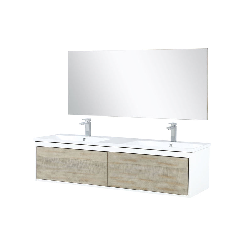 Lexora Scopi 60" Rustic Acacia Double Bathroom Vanity, Acrylic Composite Top with Integrated Sinks, Labaro Rose Gold Faucet Set, and 55" Frameless Mirror LSC60DRAOSM55FRG