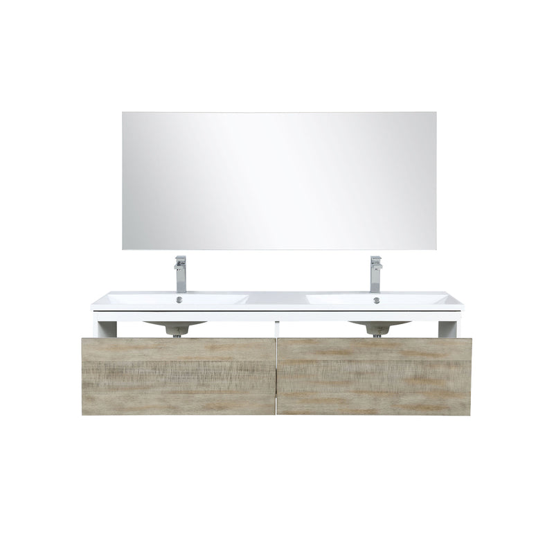 Lexora Scopi 60" Rustic Acacia Double Bathroom Vanity, Acrylic Composite Top with Integrated Sinks, Labaro Rose Gold Faucet Set, and 55" Frameless Mirror LSC60DRAOSM55FRG