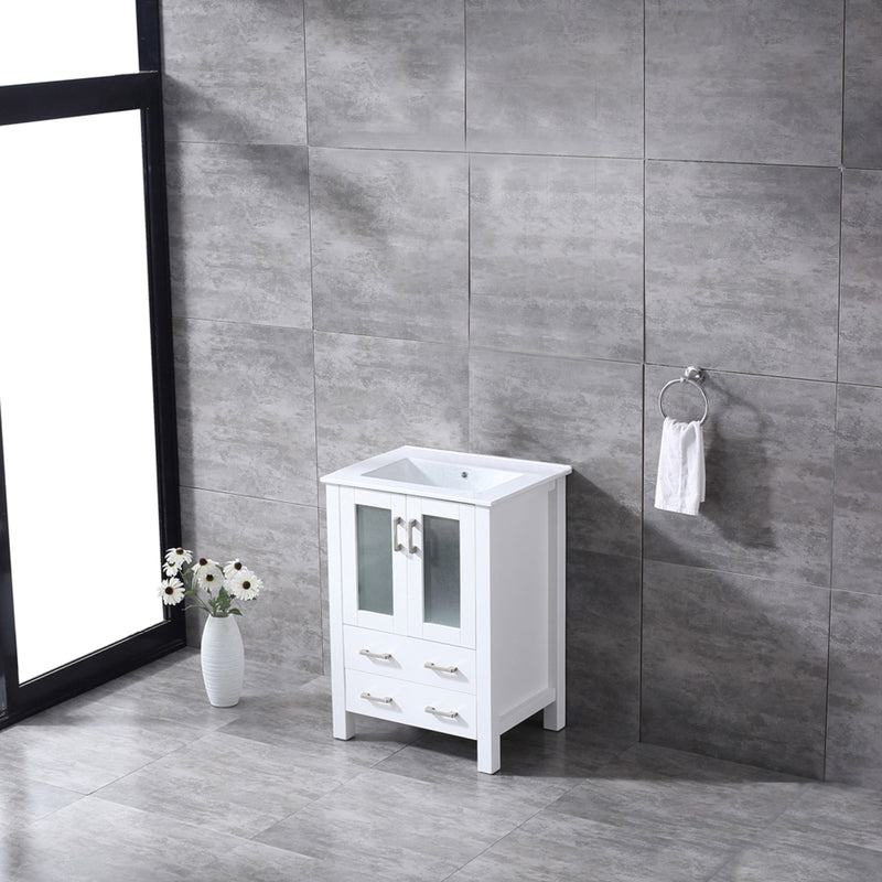 Lexora  Volez 24" White Single Vanity, Integrated Top, White Integrated Square Sink and no Mirror LV341824SAES000