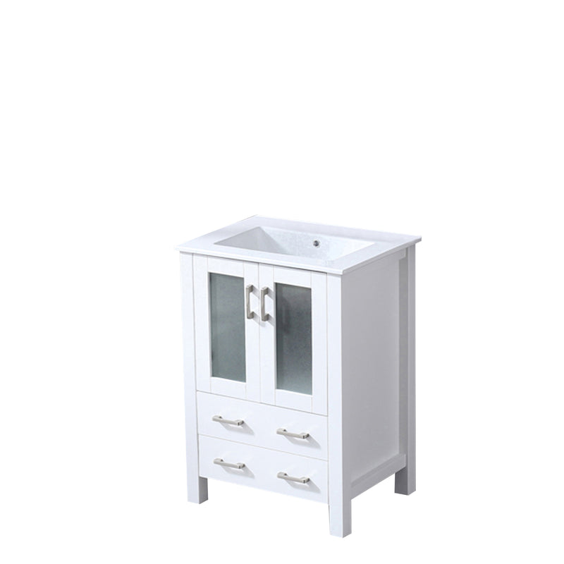 Lexora  Volez 24" White Single Vanity, Integrated Top, White Integrated Square Sink and no Mirror LV341824SAES000