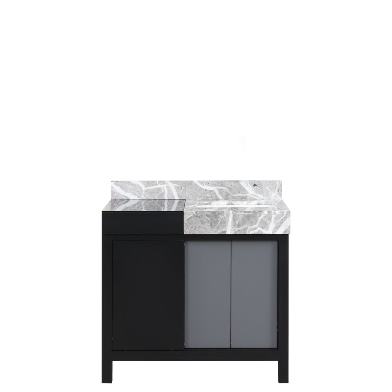 Lexora Zilara 36" Black and Grey Vanity, Castle Grey Marble Top, and White Square Sink - LZ342236SLIS000