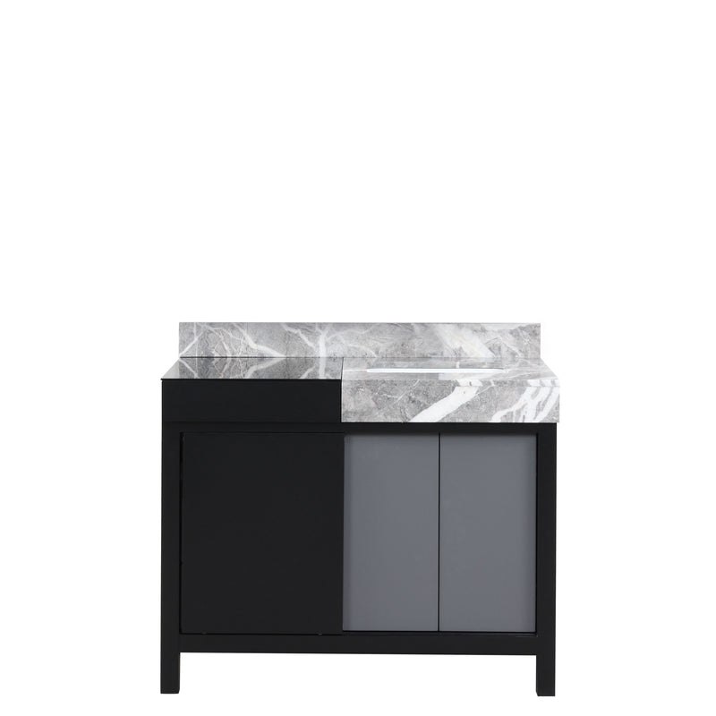 Lexora Zilara 42" Black and Grey Vanity, Castle Grey Marble Top, and White Square Sink - LZ342242SLIS000