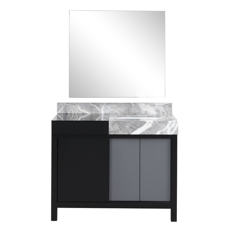 Lexora Zilara 42" Black and Grey Vanity, Castle Grey Marble Top, White Square Sink, and 34" Frameless Mirror - LZ342242SLISM34