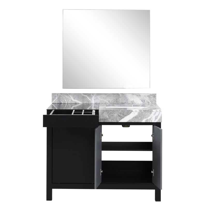 Lexora Zilara 42" Black and Grey Vanity, Castle Grey Marble Top, White Square Sink, and 34" Frameless Mirror - LZ342242SLISM34