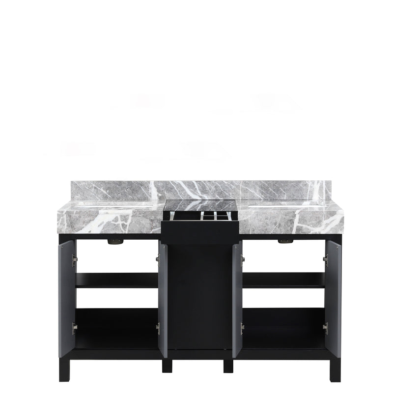 Lexora Zilara 55" Black and Grey Double Vanity, Castle Grey Marble Tops, and White Square Sinks - LZ342255SLIS000