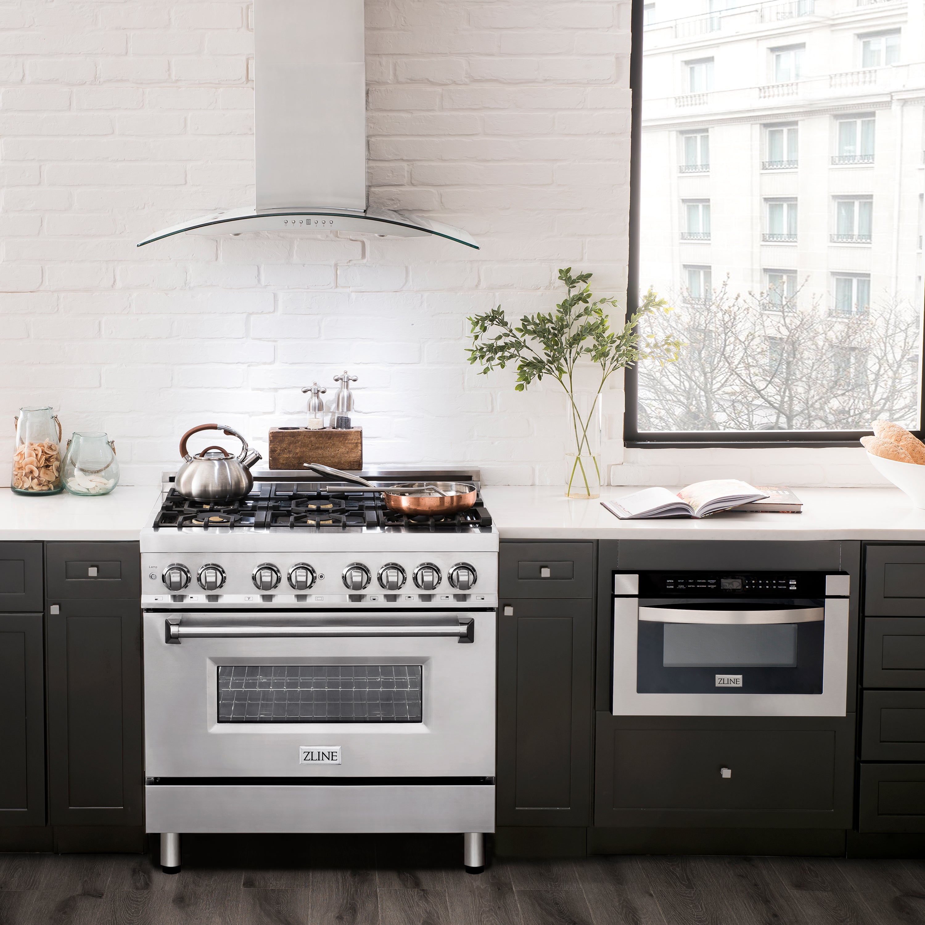 ZLINE 36 in. Dual Fuel Range with Gas Stove and Electric Oven in Stainless Steel with Brass Burners (RA-BR-36)