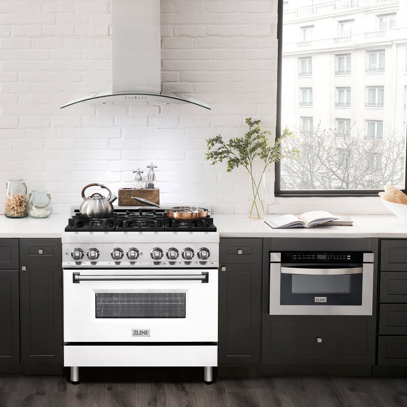 ZLINE 36 in. Dual Fuel Range with Gas Stove and Electric Oven in Stainless Steel with White Matte Door (RA-WM-36)