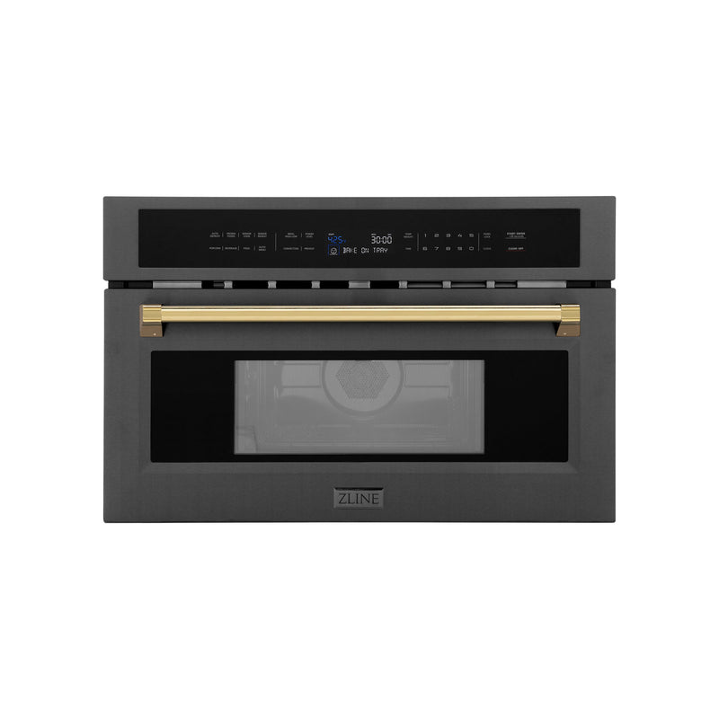 ZLINE Autograph Edition 30 in. 1.6 cu ft. Built-in Convection Microwave Oven in Black Stainless Steel with Polished Gold Accents (MWOZ-30-BS-G)