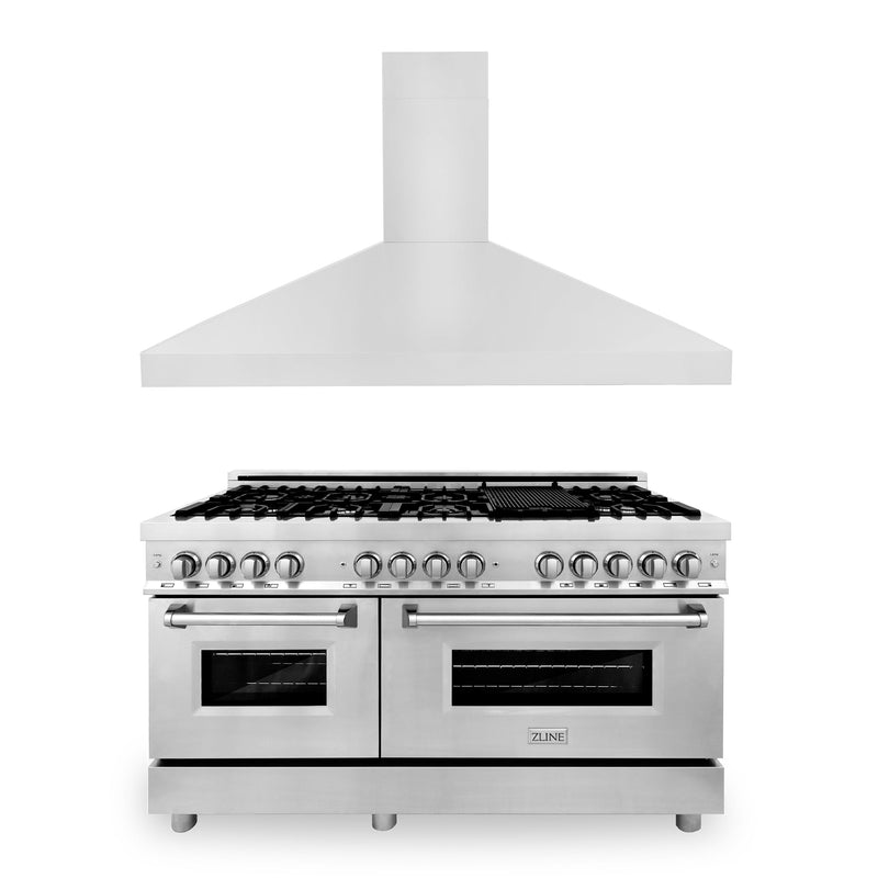 ZLINE 60 in. Kitchen Package with Stainless Steel Dual Fuel Range and Convertible Vent Range Hood (2KP-RARH60)