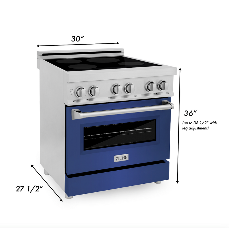 ZLINE 30 in. 4.0 cu. ft. Induction Range with a 4 Induction Element Stove and Electric Oven in Stainless Steel with Blue Matte Door (RAIND-BM-30)