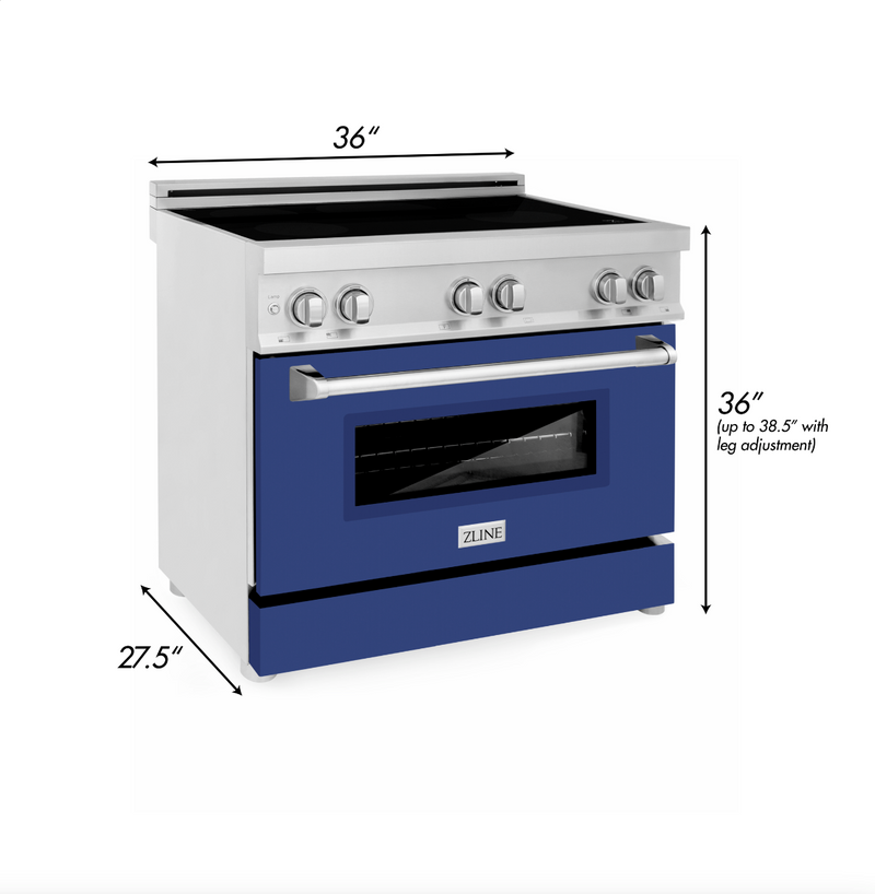 ZLINE 36 in. 4.6 cu. ft. Induction Range with a 4 Element Stove and Electric Oven with Blue Matte Door (RAIND-BM-36)