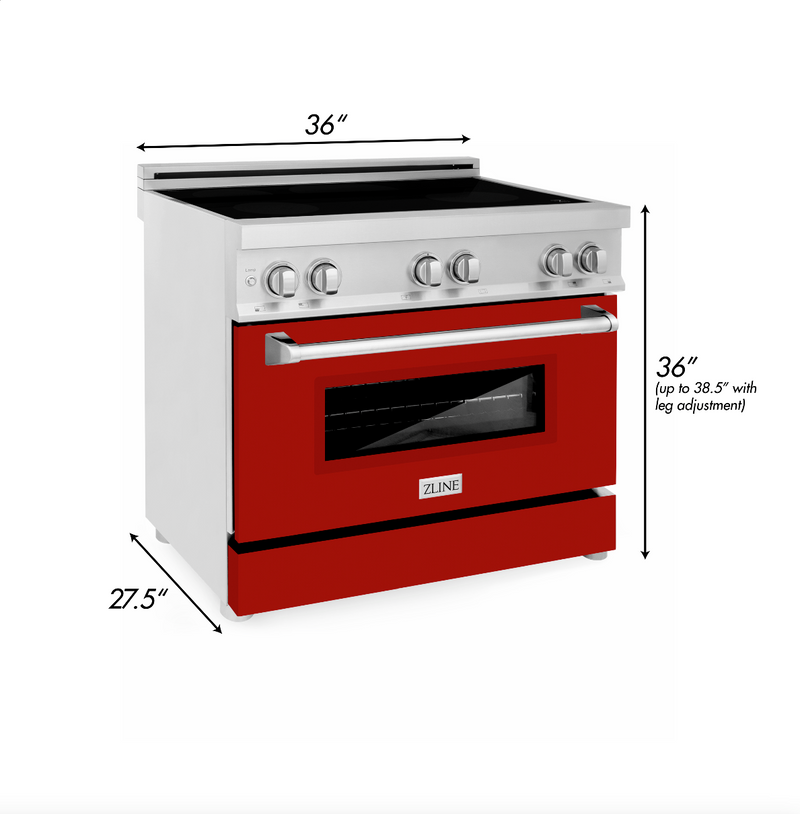 ZLINE 36 in. 4.6 cu. ft. Induction Range with a 4 Element Stove and Electric Oven with Red Gloss Door (RAIND-RG-36)