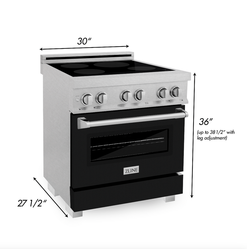 ZLINE 30 IN. 4.0 cu. ft. Induction Range in Fingerprint Resistant Stainless Steel with a 4 Element Stove, Electric Oven, and Black Matte Door (RAINDS-BLM-30)