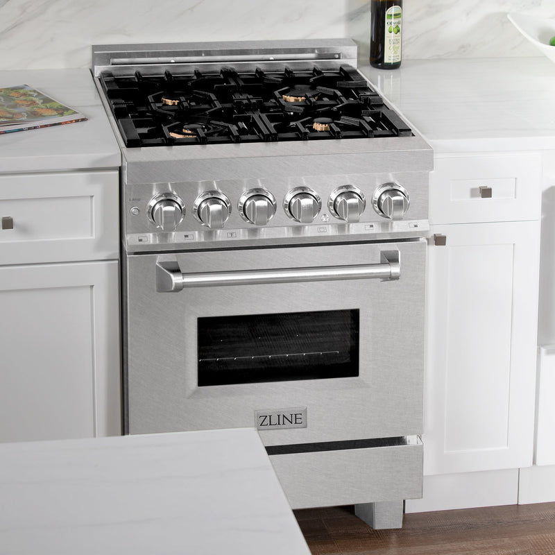 ZLINE 24 in. Professional Dual Fuel Range in Fingerprint Resistant Stainless Steel with Brass Burners (RAS-SN-BR-24)