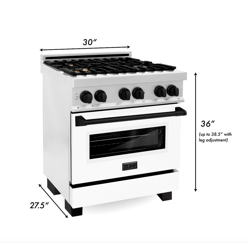 ZLINE Autograph Edition 30 in. 4.0 cu. ft. Dual Fuel Range with Gas Stove and Electric Oven in Fingerprint Resistant Stainless Steel with White Matte Door and Matte Black Accents (RASZ-WM-30-MB)
