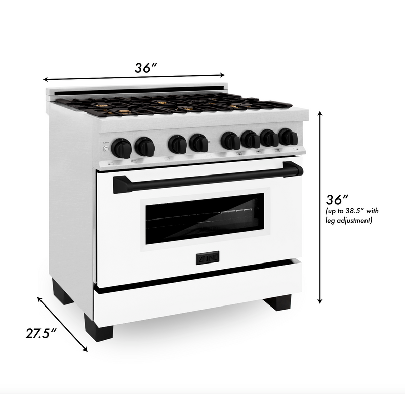 ZLINE Autograph Edition 36 in. 4.6 cu. ft. Dual Fuel Range with Gas Stove and Electric Oven in DuraSnow Stainless Steel with White Matte Door and Matte Black Accents (RASZ-WM-36-MB)