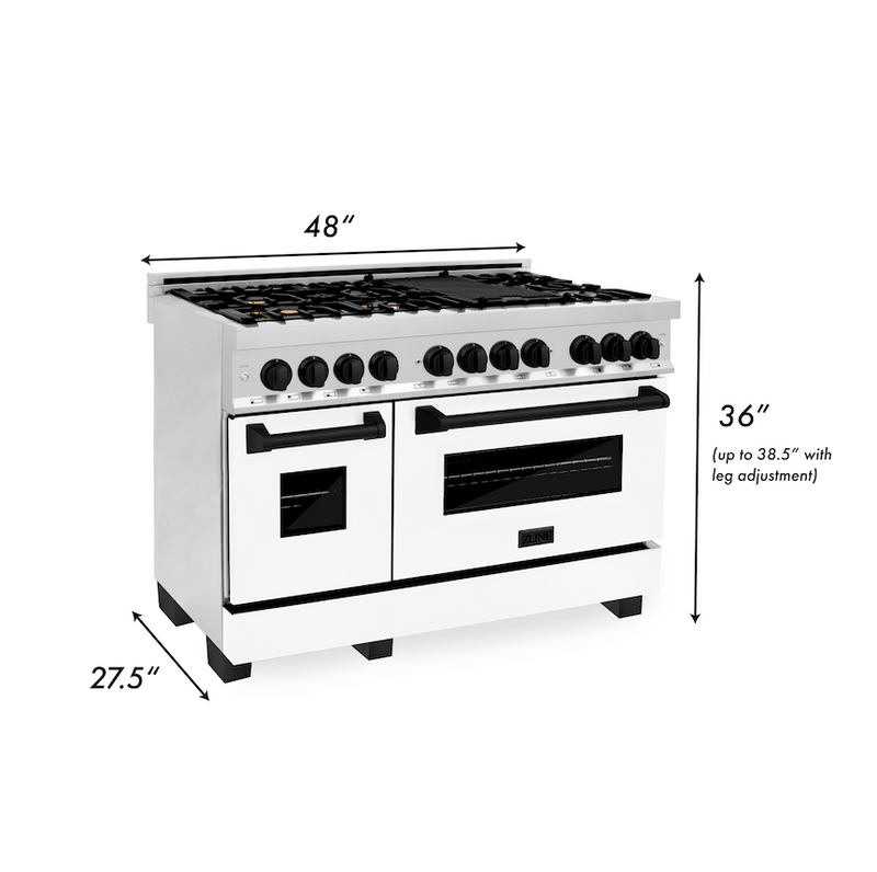 ZLINE Autograph Edition 48 in. 6.0 cu. ft. Dual Fuel Range with Gas Stove and Electric Oven in Stainless Steel with White Matte Door and Matte Black Accents (RAZ-WM-48-MB)