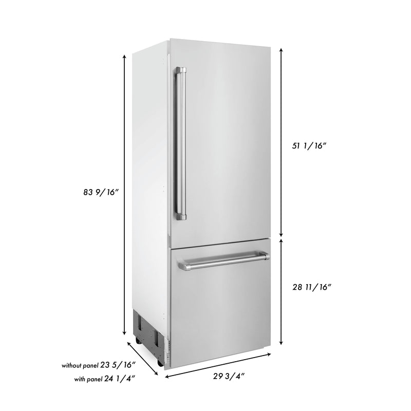 ZLINE 30 in. 16.1 cu. ft. Panel Ready Built-In 2-Door Bottom Freezer Refrigerator with Internal Water and Ice Dispenser (RBIV-30)