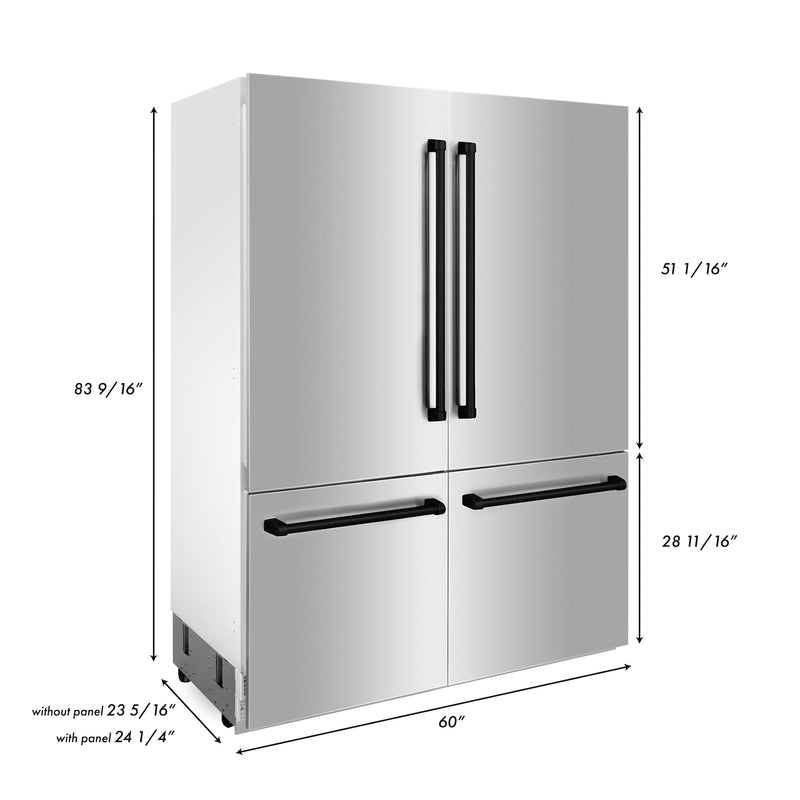 ZLINE 60 in. Autograph Edition 32.2 cu. ft. Built-in 4-Door French Door Refrigerator with Internal Water and Ice Dispenser in Stainless Steel with Matte Black Accents (RBIVZ-304-60-MB)