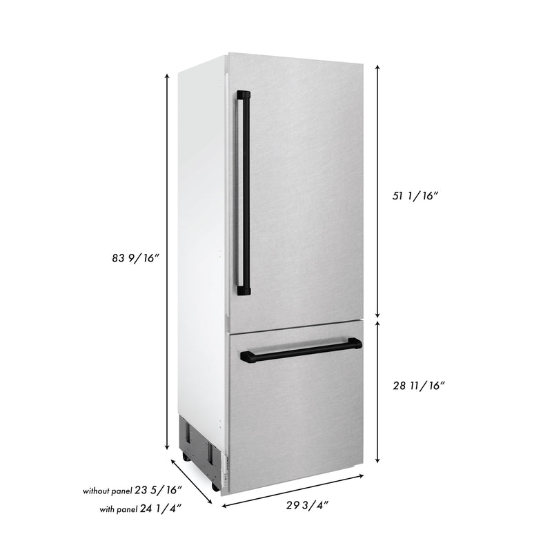 ZLINE 30 in. Autograph Edition 16.1 cu. ft. Built-in 2-Door Bottom Freezer Refrigerator with Internal Water and Ice Dispenser in Fingerprint Resistant Stainless Steel with Matte Black Accents (RBIVZ-SN-30-MB)
