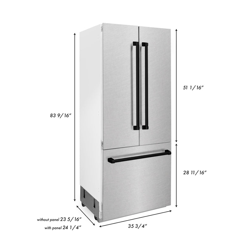 ZLINE 36 in. Autograph Edition 19.6 cu. ft. Built-in 2-Door Bottom Freezer Refrigerator with Internal Water and Ice Dispenser in Fingerprint Resistant Stainless Steel with Matte Black Accents (RBIVZ-SN-36-MB)