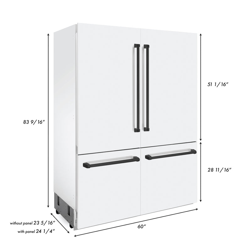 ZLINE 60 in. Autograph Edition 32.2 cu. ft. Built-in 4-Door French Door Refrigerator with Internal Water and Ice Dispenser in White Matte with Matte Black Accents (RBIVZ-WM-60-MB)