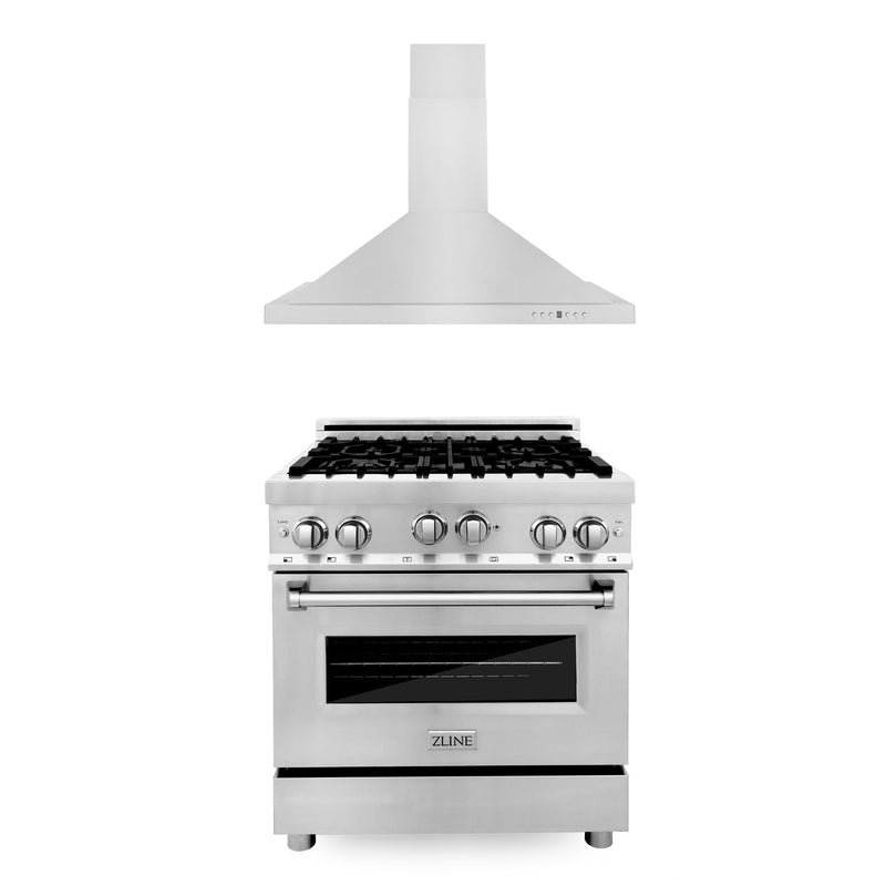 ZLINE 30 in. Kitchen Package with Stainless Steel Gas Range and Convertible Vent Range Hood (2KP-RGRH30)