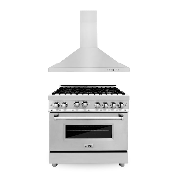 ZLINE 36" Kitchen Package with Stainless Steel Gas Range and Convertible Vent Range Hood (2KP-RGRH36)