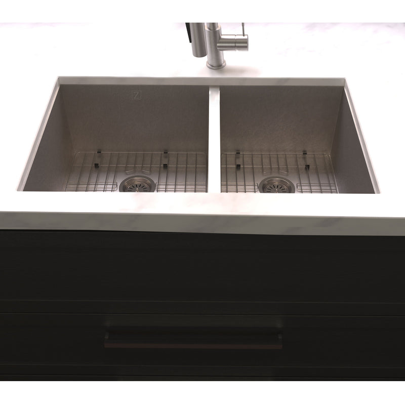 ZLINE 33 in. Chamonix Undermount Double Bowl Kitchen Sink with Bottom Grid (SR60D-33)