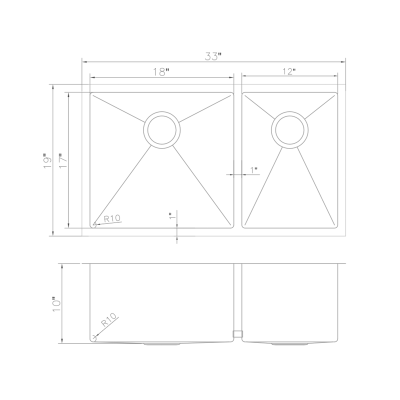 ZLINE 33 in. Chamonix Undermount Double Bowl Kitchen Sink with Bottom Grid (SR60D-33)