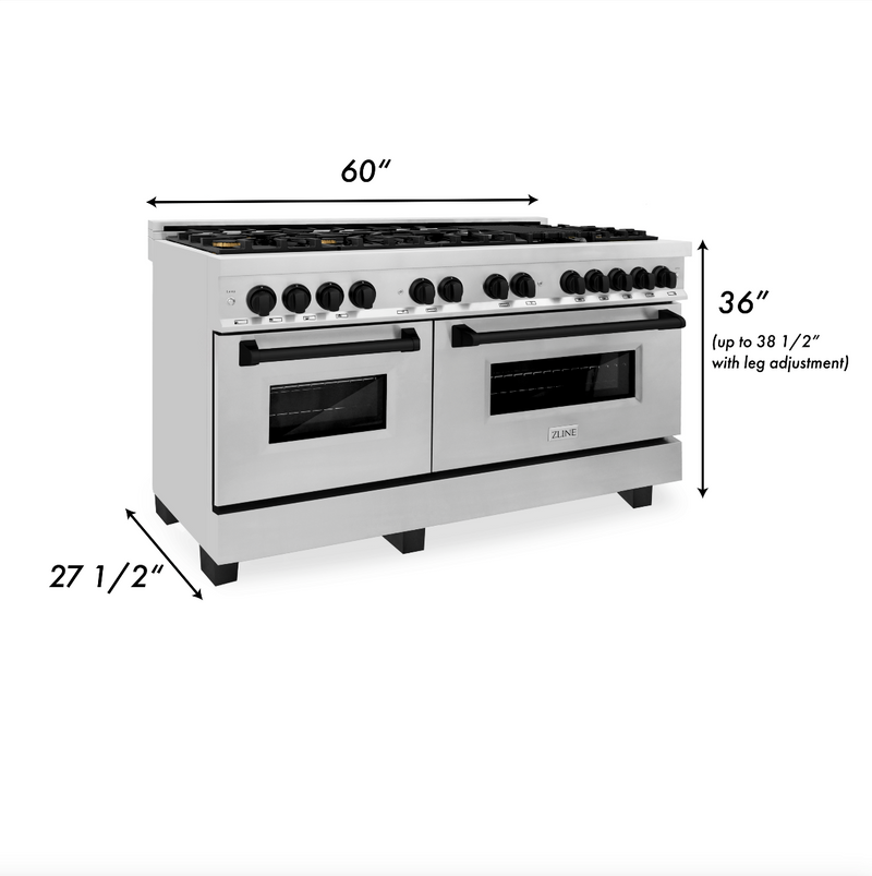 ZLINE Autograph Edition 60 in. 7.4 cu. ft. Dual Fuel Range with Gas Stove and Electric Oven in Stainless Steel with Matte Black Accents (RAZ-60-MB)