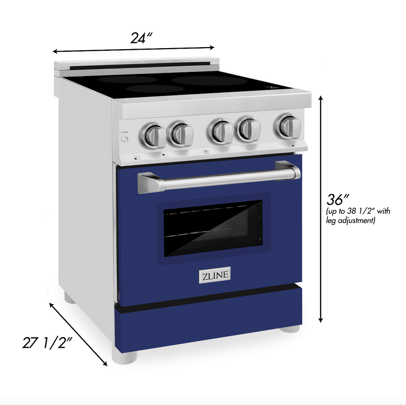 ZLINE 24 In. 2.8 cu. ft. Induction Range with a 3 Element Stove and Electric Oven in Stainless Steel with Blue Gloss Door(RAIND-BG-24)