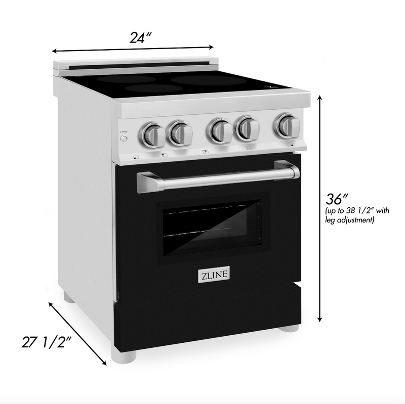 ZLINE 24 In. 2.8 cu. ft. Induction Range with a 3 Element Stove and Electric Oven in Stainless Steel with Black Matte Door (RAIND-BLM-24)