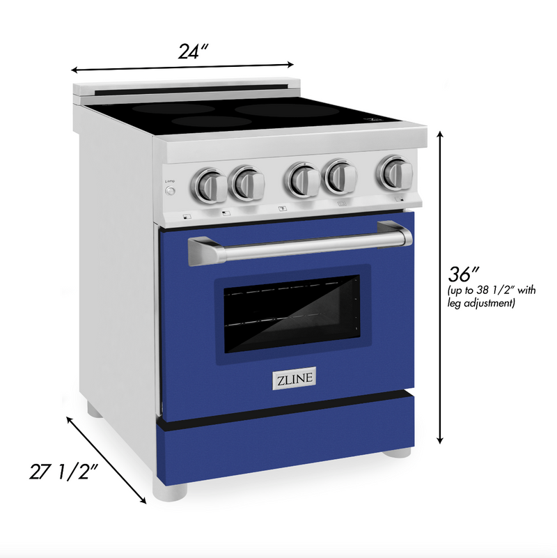 ZLINE 24 IN. 2.8 cu. ft. Induction Range with a 3 Element Stove and Electric Oven in Stainless Steel with Blue Matte Door(RAIND-BM-24)