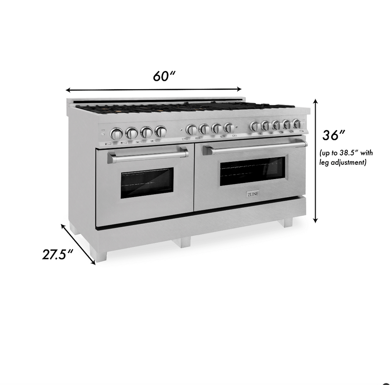 ZLINE 60 in. 7.4 cu. ft. Dual Fuel Range with Gas Stove and Electric Oven in Fingerprint Resistant Stainless Steel with Brass Burners (RAS-BR-60)