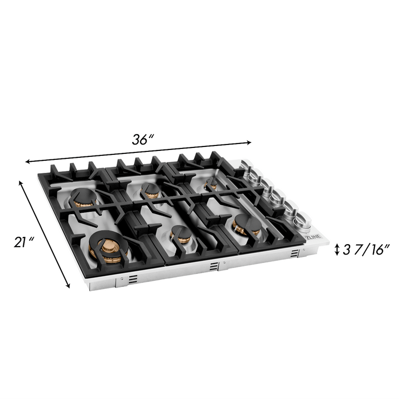 ZLINE 36 in. Dropin Cooktop With 6 Gas Brass Burners (RC-BR-36)