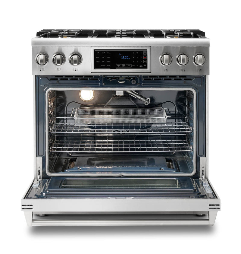 Thor Kitchen 36" Gas Range with 6.0 Cu. Ft. Self-Cleaning Oven, Air Fryer, Tilt Panel in Stainless Steel (TRG3601)