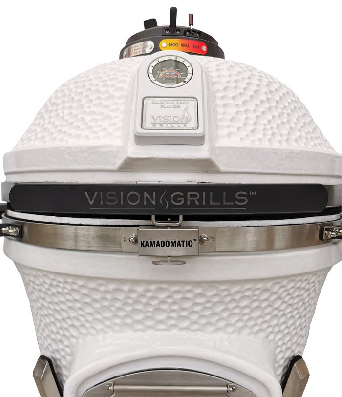 Vision Grills Elite Series Maxis 54 W x 47 H Inch Ceramic Kamado Grill, White  XD-702WC - PrimeFair